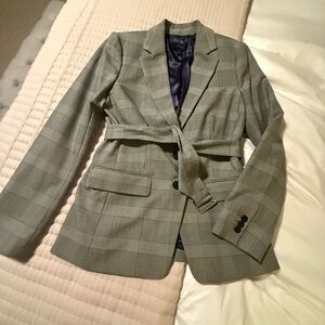 J. Crew Gray Checkered Belted Blazer
